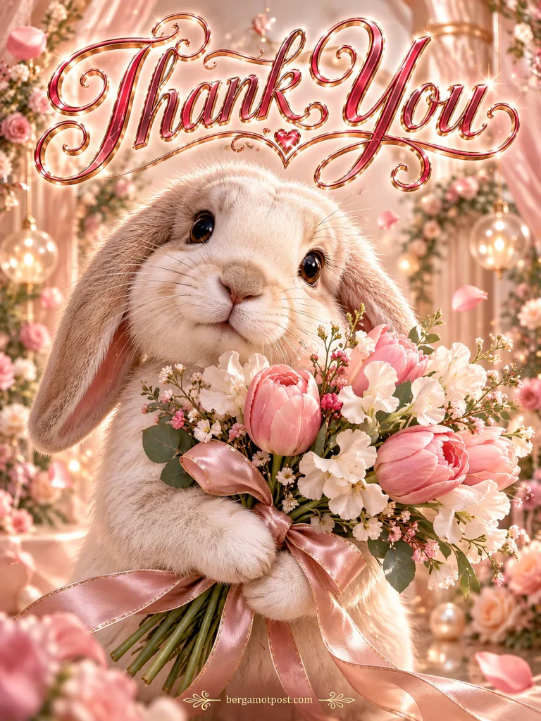 Animated Thank You Card — Sweet Bunny with Pink Tulips