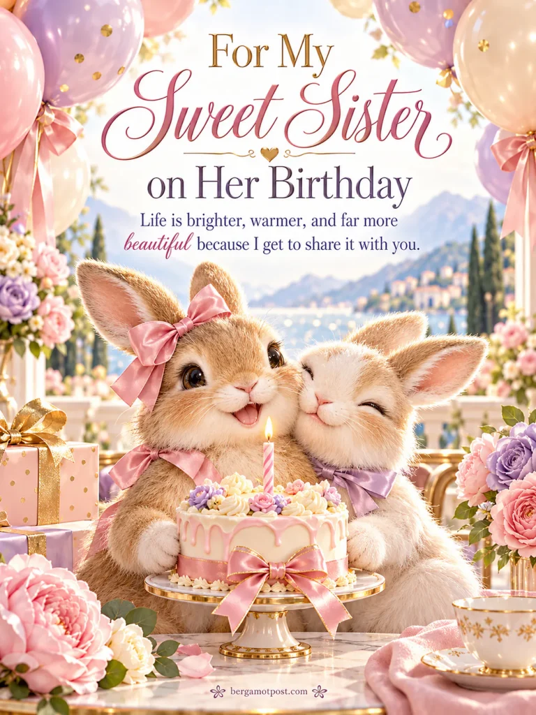 For My Sweet Sister on Her Birthday — Bunny Sisters Birthday Wishes Image