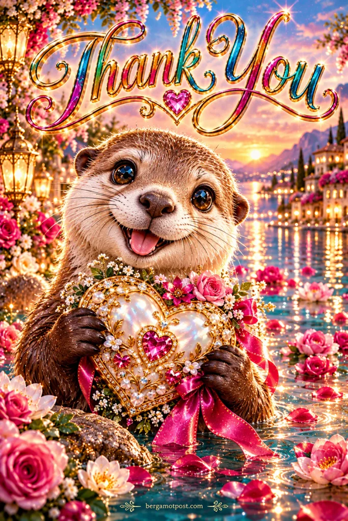 Thank You Card — Otter Holding a Pearl Heart