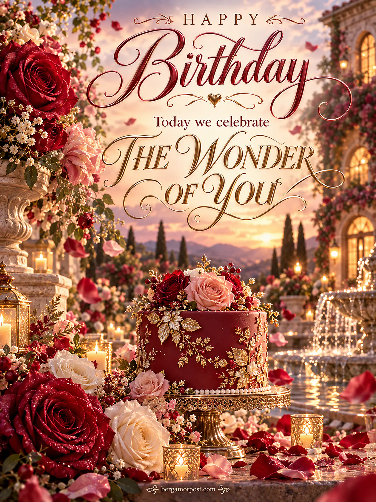 Happy Birthday Image — Today We Celebrate the Wonder of You (Crimson Roses)