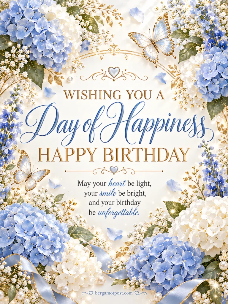 Wishing You a Day of Happiness — Blue Hydrangea Birthday Card
