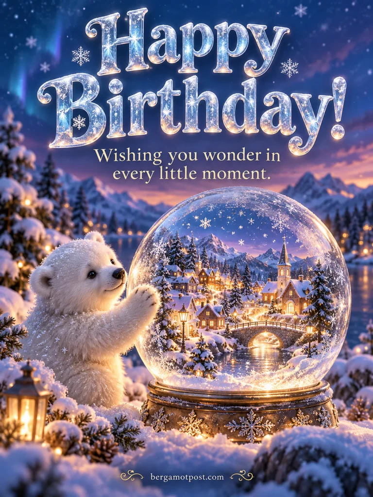 Happy Birthday Image and Wishes — Wonder in Every Little Moment (Polar Bear and the Snow Globe)