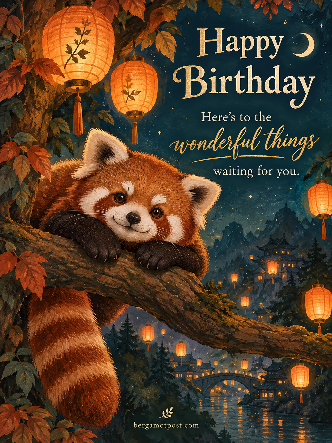 Happy Birthday Wishes Image — Wonderful Things Waiting for You (Red Panda)