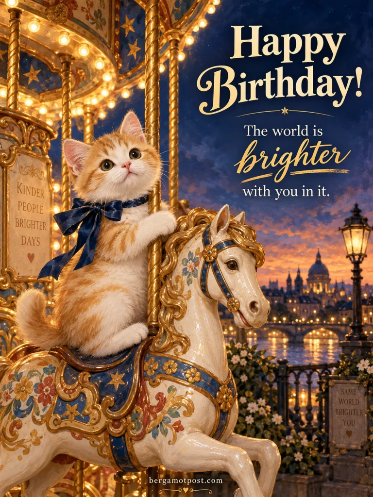Happy Birthday Image — The World Is Brighter with You in It (Carousel Kitten)