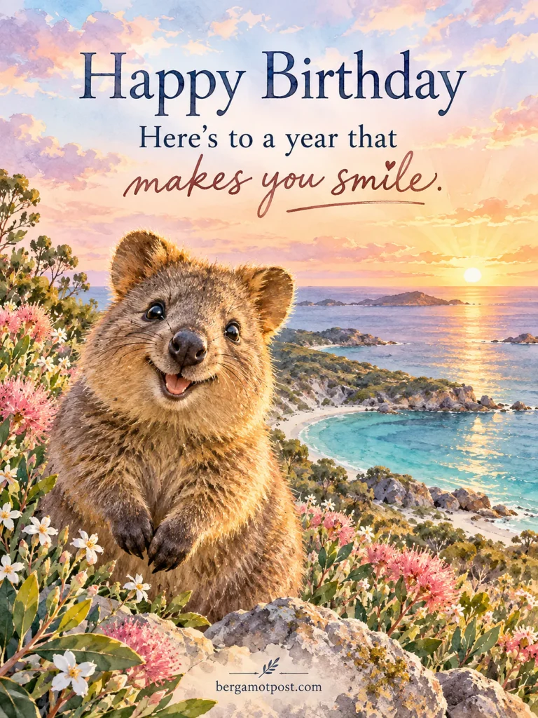 Happy Birthday Wishes Picture — Here’s to a Year That Makes You Smile (Happy Quokka)