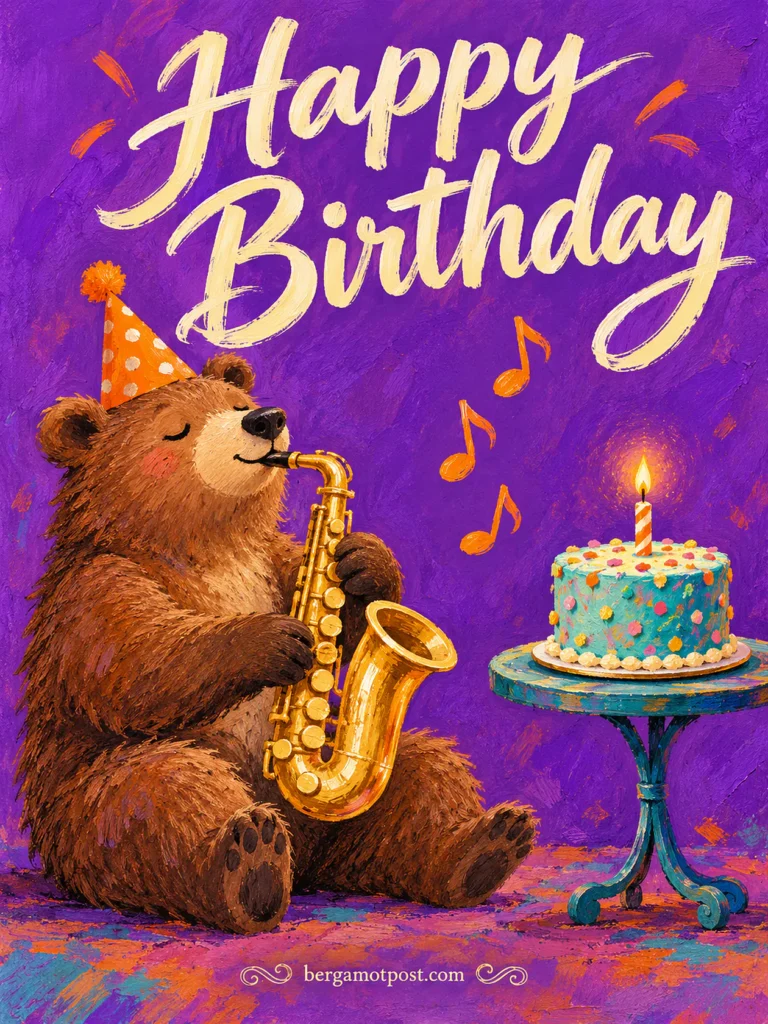 Happy Birthday Image — Bear Playing a Golden Saxophone