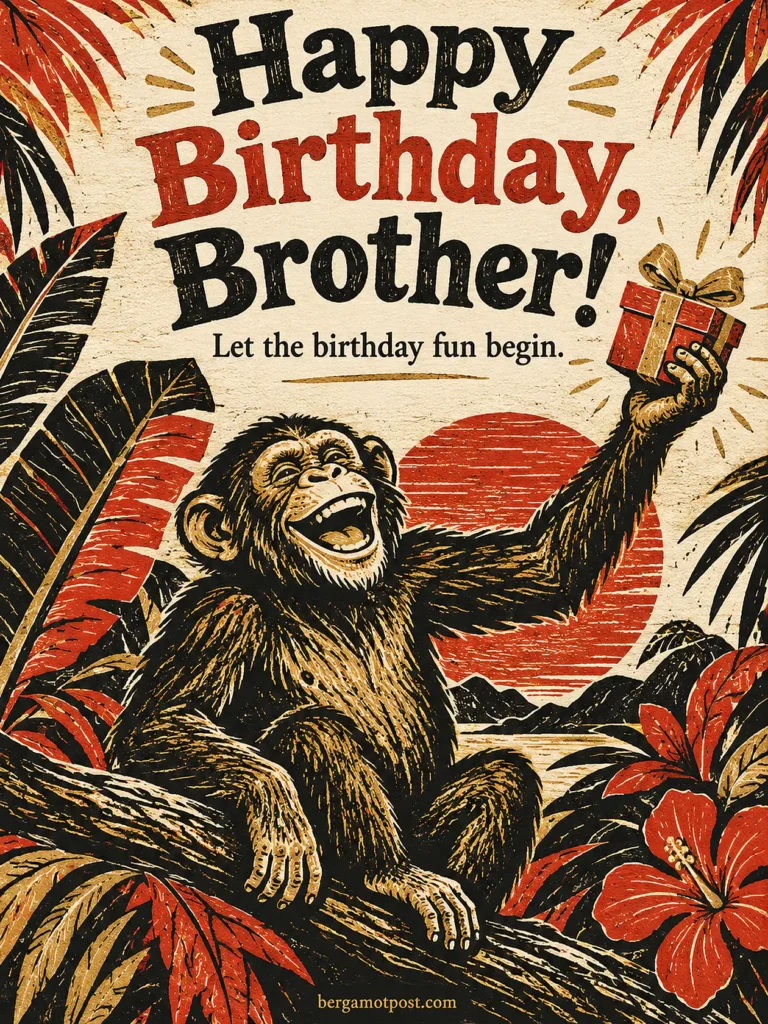 Let the Birthday Fun Begin: Happy Birthday Brother Picture with a Laughing Chimp