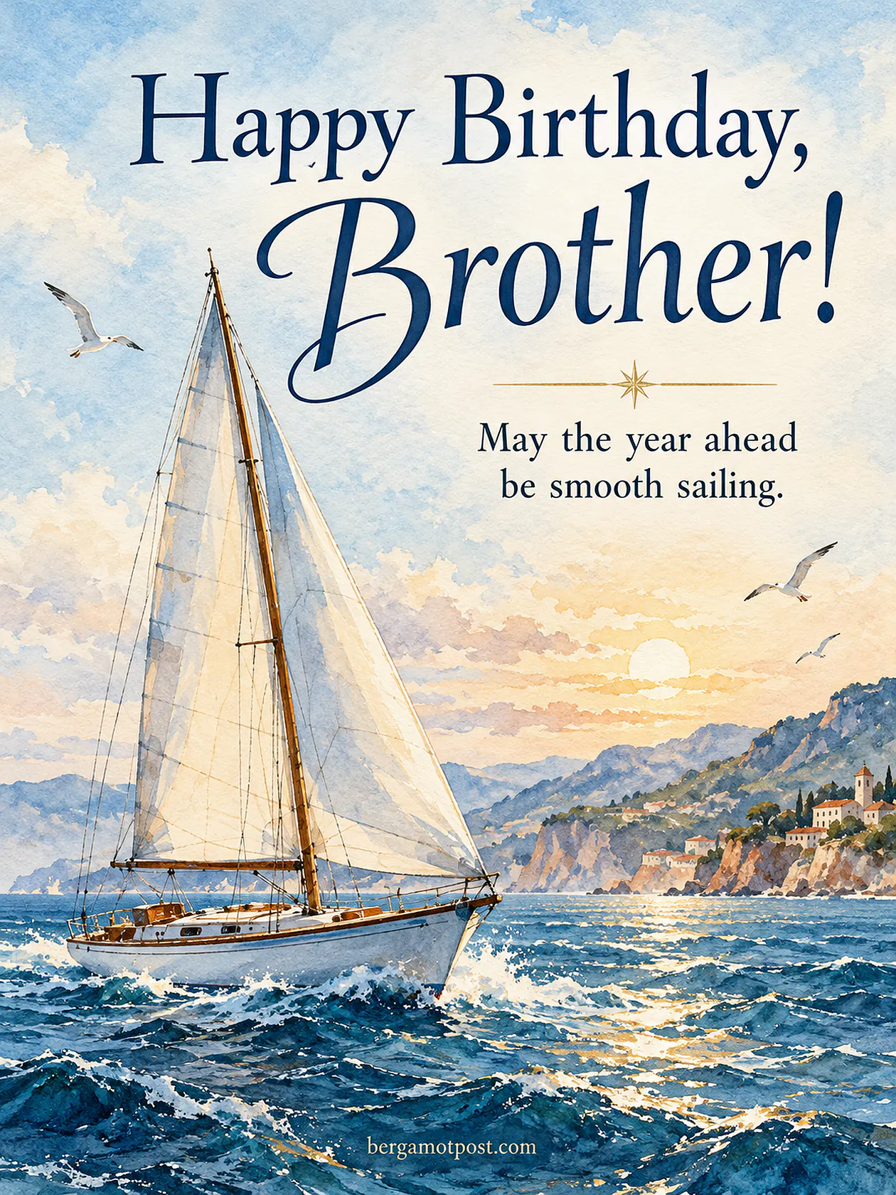 May the Year Ahead Be Smooth Sailing: Happy Birthday Brother Image with a Sailboat