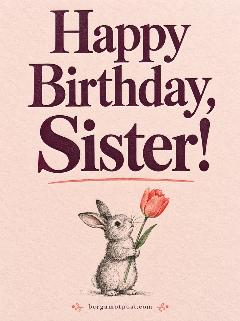 Little Bunny with a Tulip: Sweet Happy Birthday Sister Wishes Image