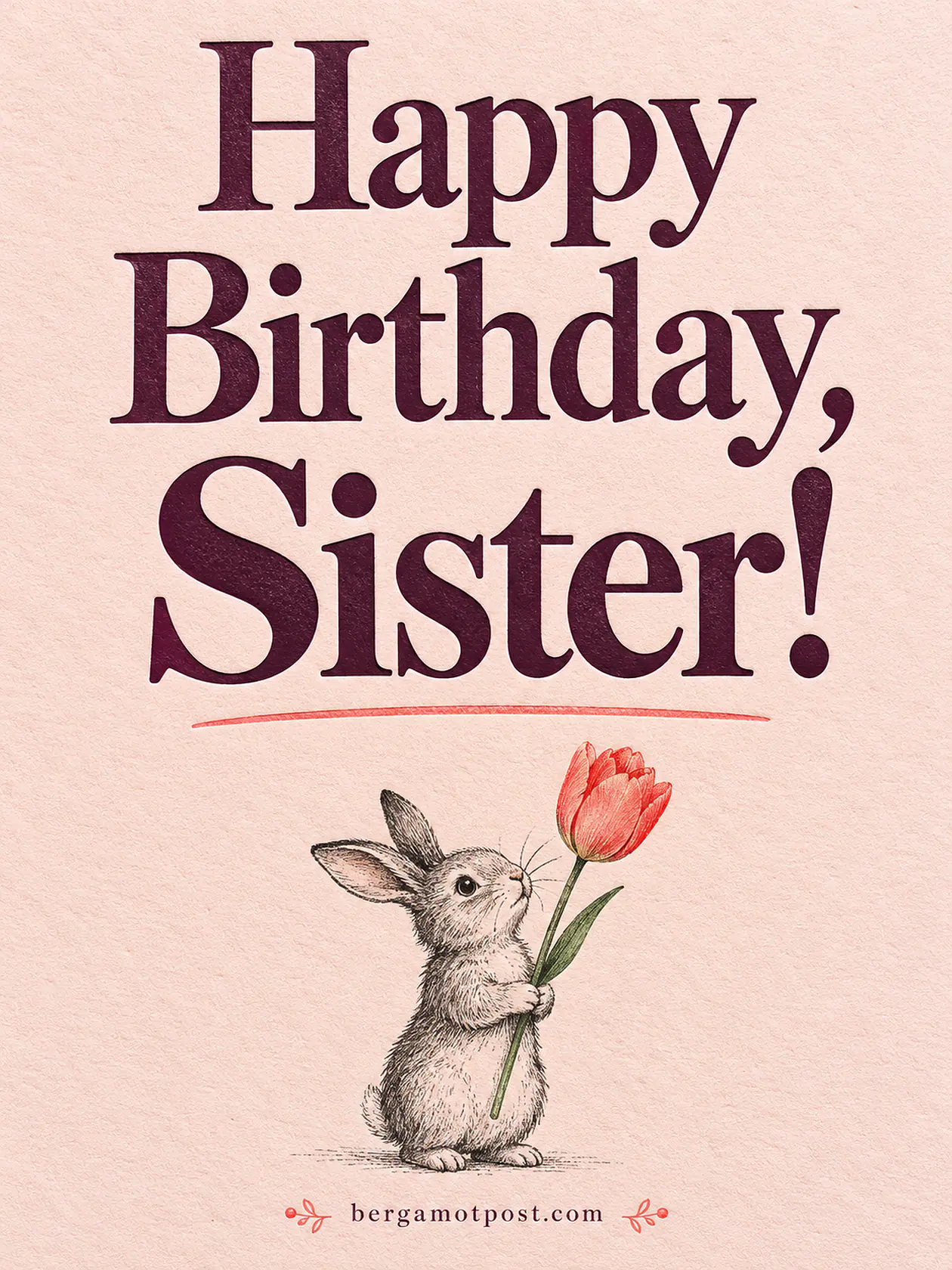 Little Bunny with a Tulip: Sweet Happy Birthday Sister Wishes Image