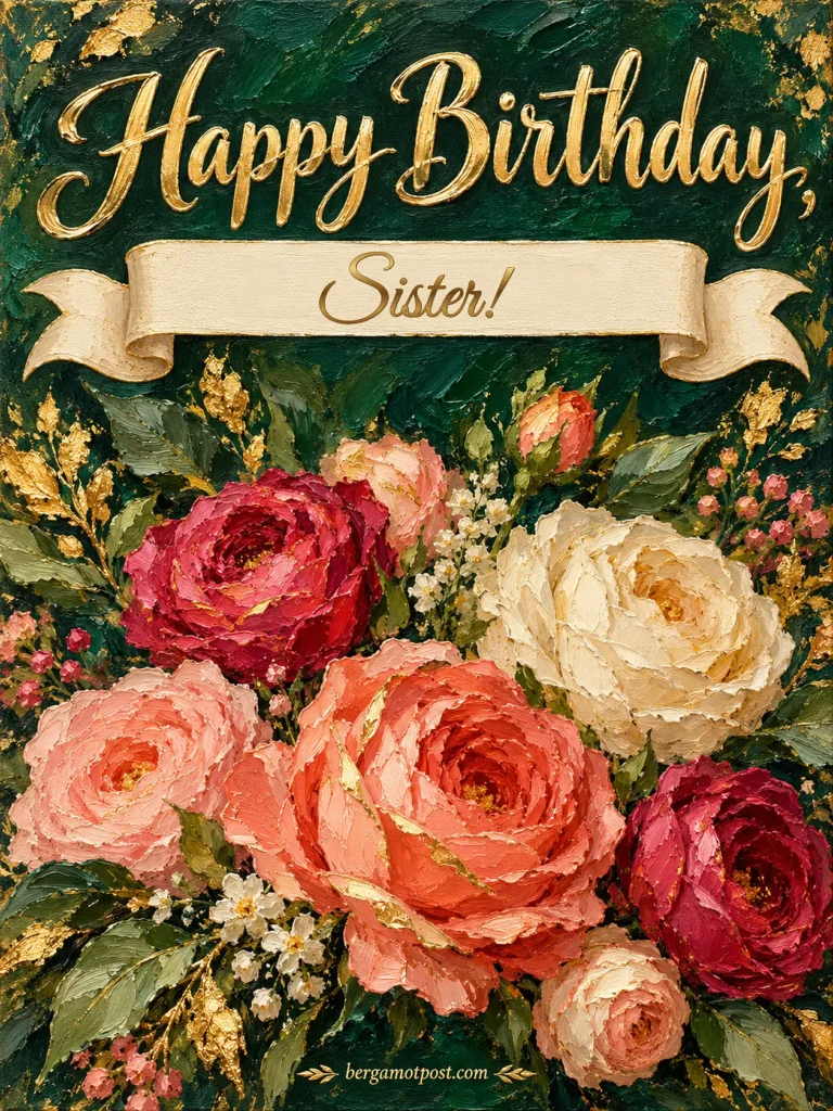 Happy Birthday Sister Animated Image with Garden Roses: Add Her Name