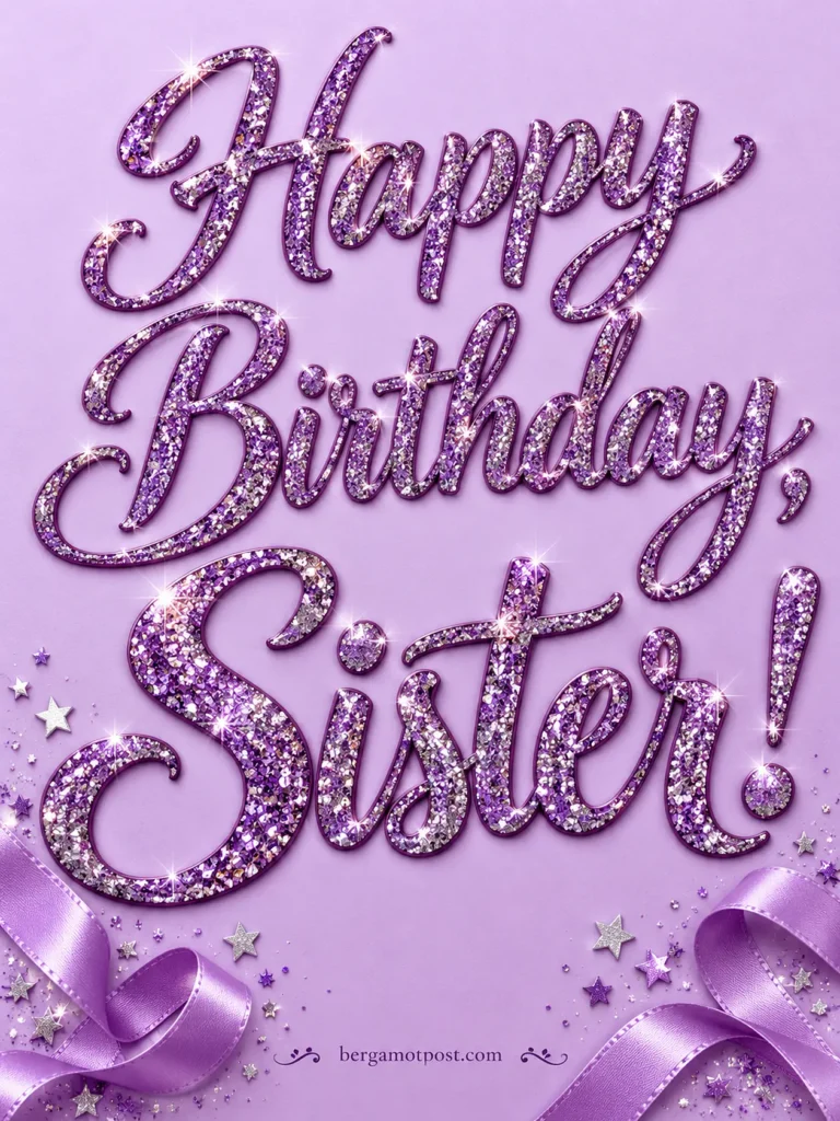 Sparkly Lilac Glitter Happy Birthday Sister Image